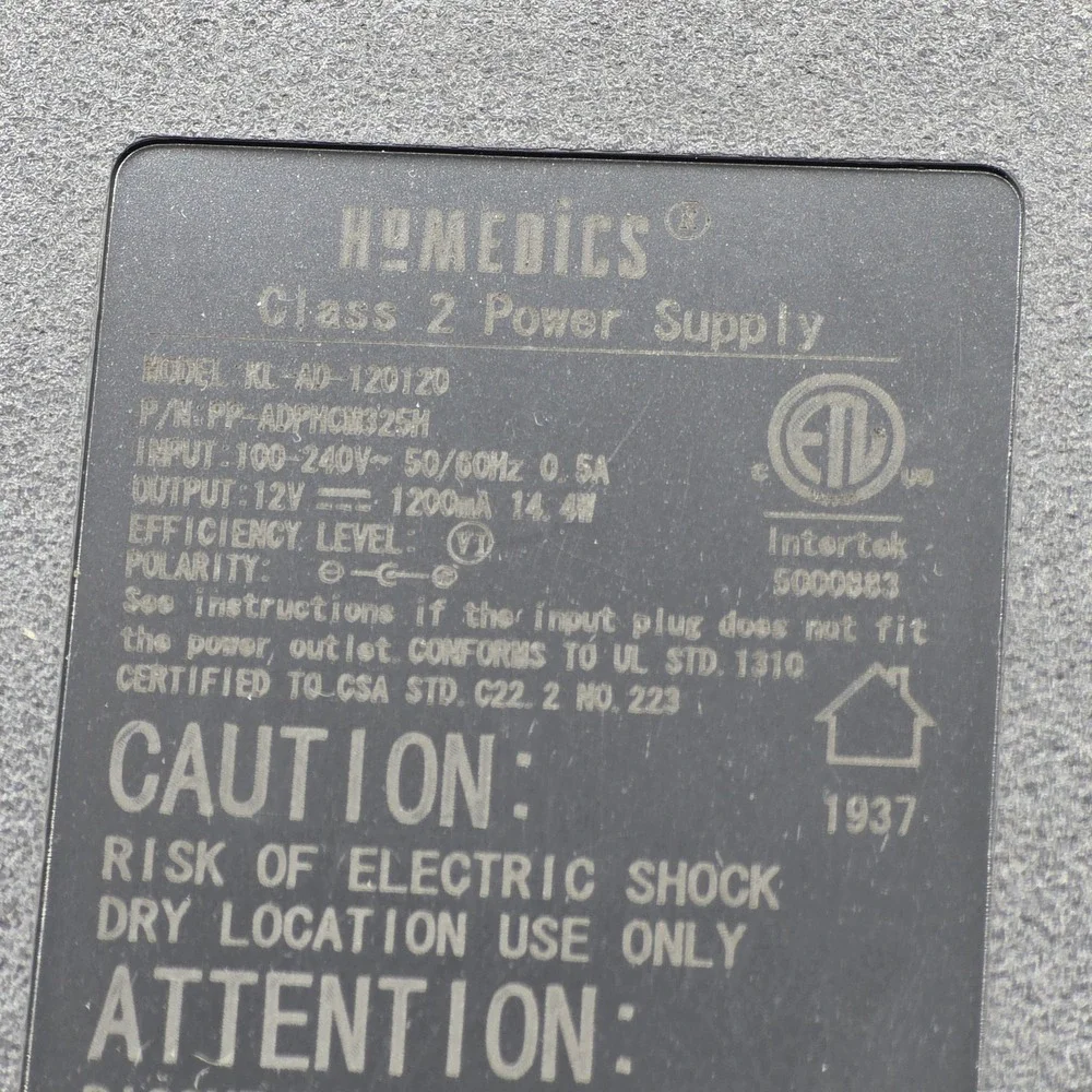 HoMedics Plug-In Class 2 Power Supply 12V Model KL-AD-120120